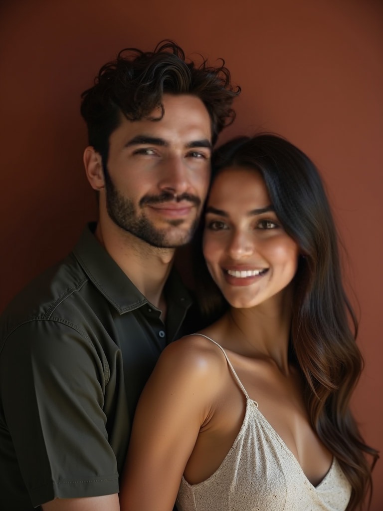 Midnight direct flash look 2 Midnight direct flash — AI couple portrait sample variation 2