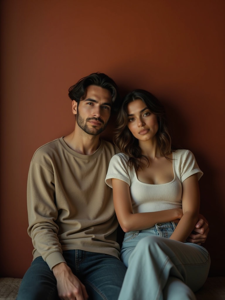 Midnight direct flash look 4 Midnight direct flash — AI couple portrait sample variation 4