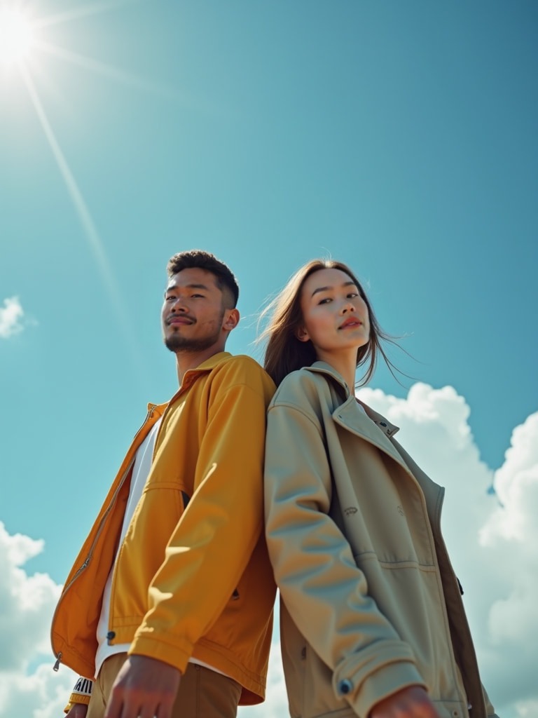Skyward play look 1 Skyward play — AI couple portrait sample variation 1