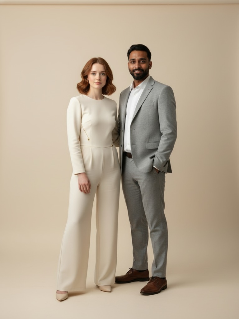 Estudio clásico look 2 Estudio clásico — Muestra de retrato de pareja con IA variación 2