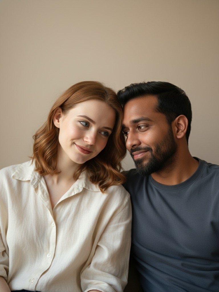 Estudio clásico look 3 Estudio clásico — Muestra de retrato de pareja con IA variación 3