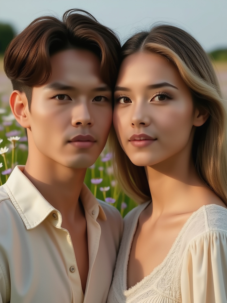 Wildflower wind look 1 Wildflower wind — AI couple portrait sample variation 1
